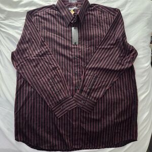 NWT Protocol Striped Dress Shirt Burgundy Black 18.5 35/36